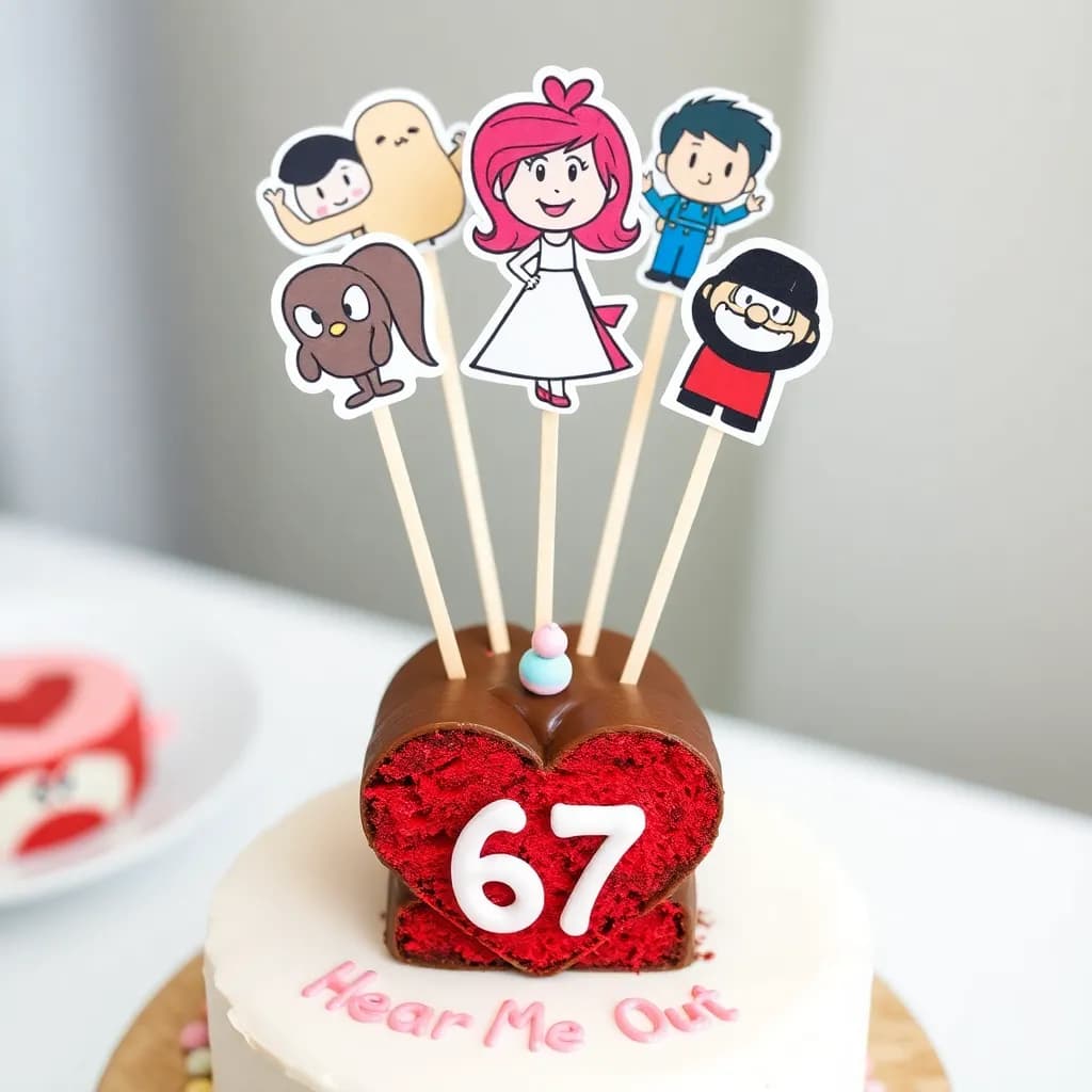 Classic cartoon | Red heart shaped cakes with pastels with writen 67