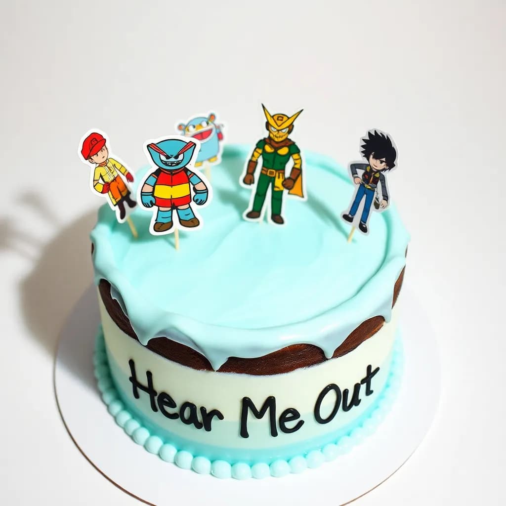 Zeke Jaeger, Reiner Braun, Jotaro kujo | Glaseado fresa, azul pastel, forma circular, chispas de colores | En una mesa, buena iluminación y fondo blanco