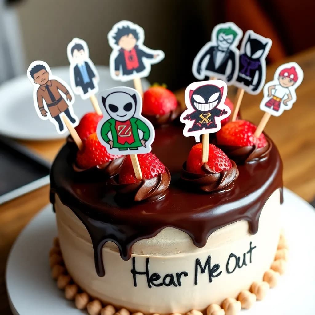 miles morales, nba youngboy,catnoir,nick zootopia,joker,venom,dd osam,nightwing,bestboy,gumball | chocolate cake strawberries on the top and chocolate filling