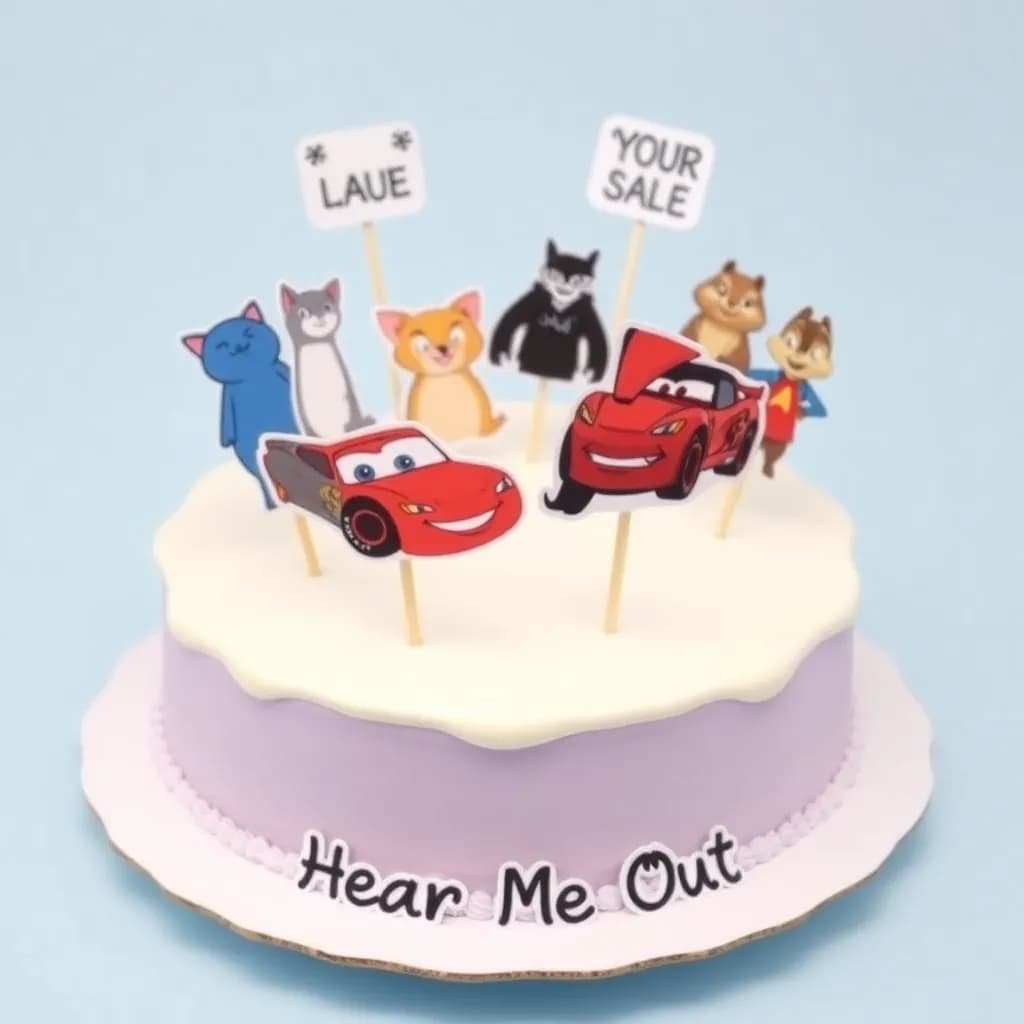 Pua, Randel from mosters ic., lightning mcqueen, chat noir, simon from alvin and the chipmunks, | pastel purple, white