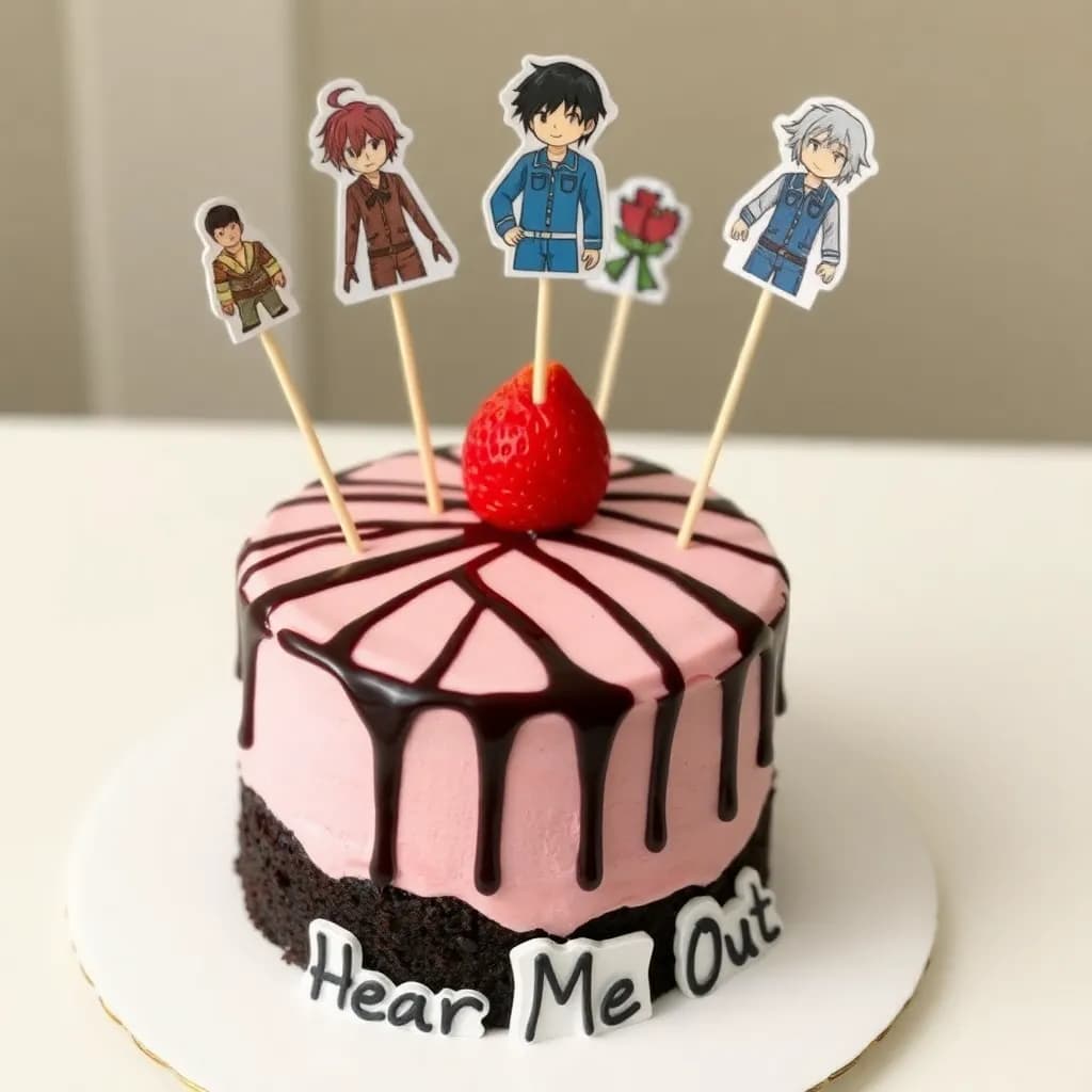 Yuji from jjk | Strawberry icing with chocolate drizzle and chocolate cake