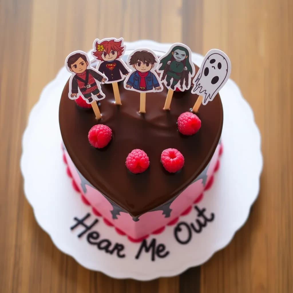 nick wilde, flyn rider, ghostface, th enumber one | heart shaped, pink glase, with raspberries on top