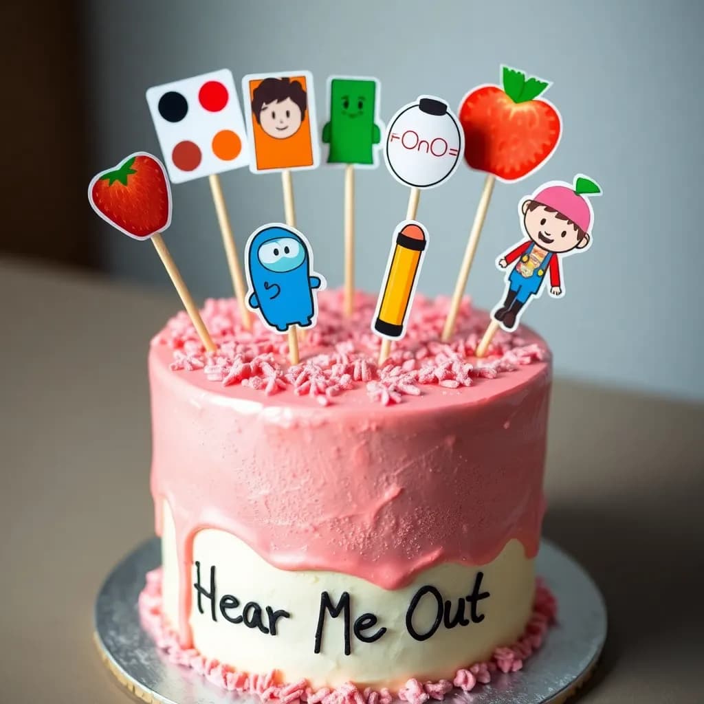 Uno 4+ card Orange crayon Dad from inside out Green stick man Trigonometry formula Bullet from mario Subway surfers dude Sternocleidomastoid Puss in boots Rapunzels pet Pizza steve | Butter cake with strawberry glaze and pink sprinkles and strawberries on top