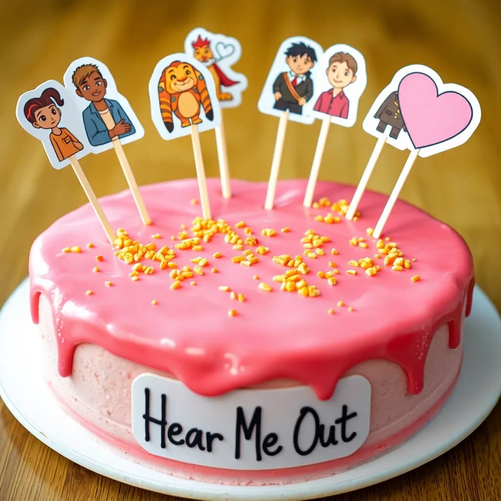 Prince Naveen, Chief Tui, Simba, Flynn Rider, Carlos, Ben, Jay, Wyatt, Malachi Barton, Walker Scobel, Shawn Mendas | strawberry glaze, pastel pink, golden sprinkles, heart shaped