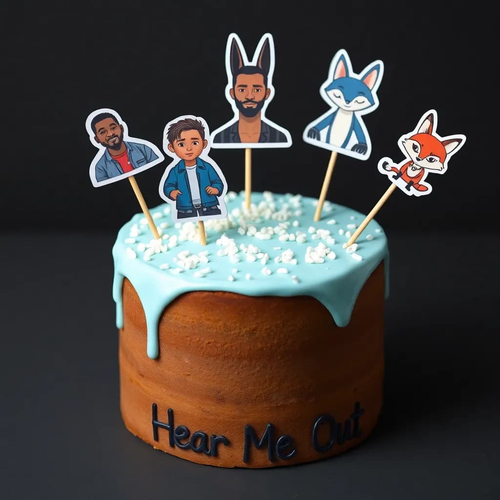 Micheal B Jordan, Malachi Barton, The fox from zootopia | vanilla cake with light blue frosting and white sprinkles