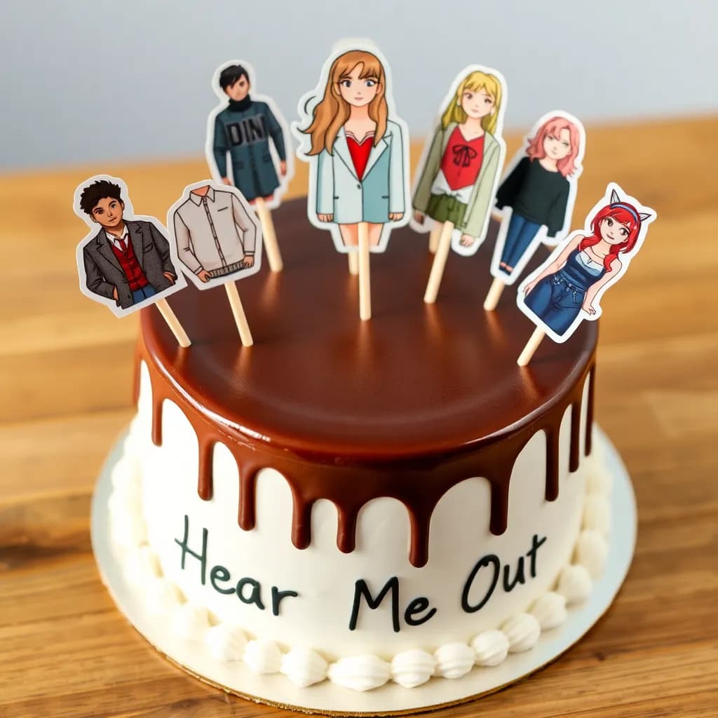 jacob elordi, mel from league of legends, lux from league of legends, fashion clothes, netflix, k-pop, black and white cat, jennie from blackpink | white cake with white decorations | no background, just the cake