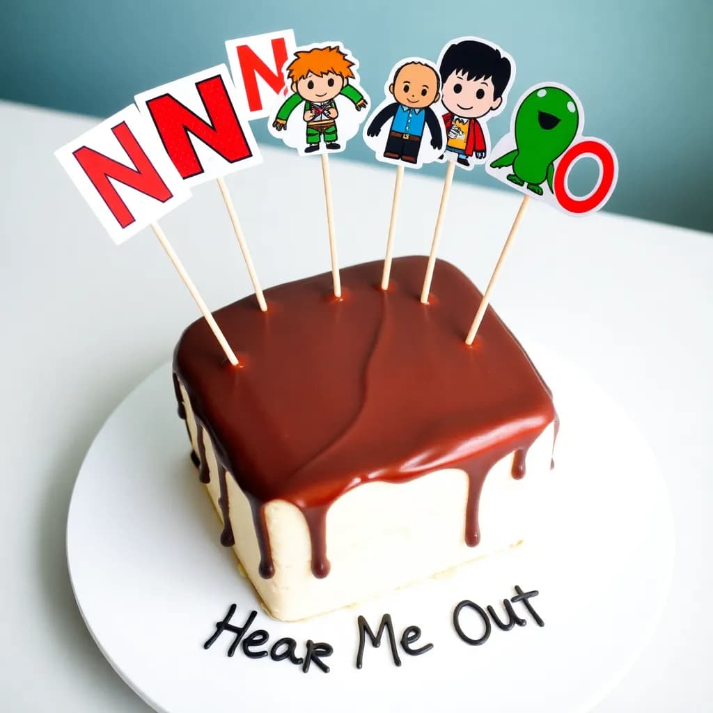 N (from murder drones), Jax (from the Amazing Digital Circus), Nick Wilde (from zootopia), the letter J & O, wendigo | Basic square-shaped Vanilla cake