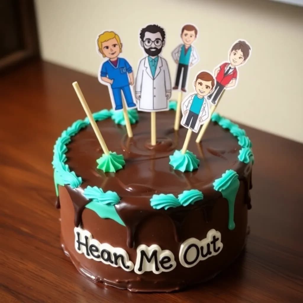 Dr Abbott and Dr Robbie from the Pitt | birthday cake, blues and greens | For a card