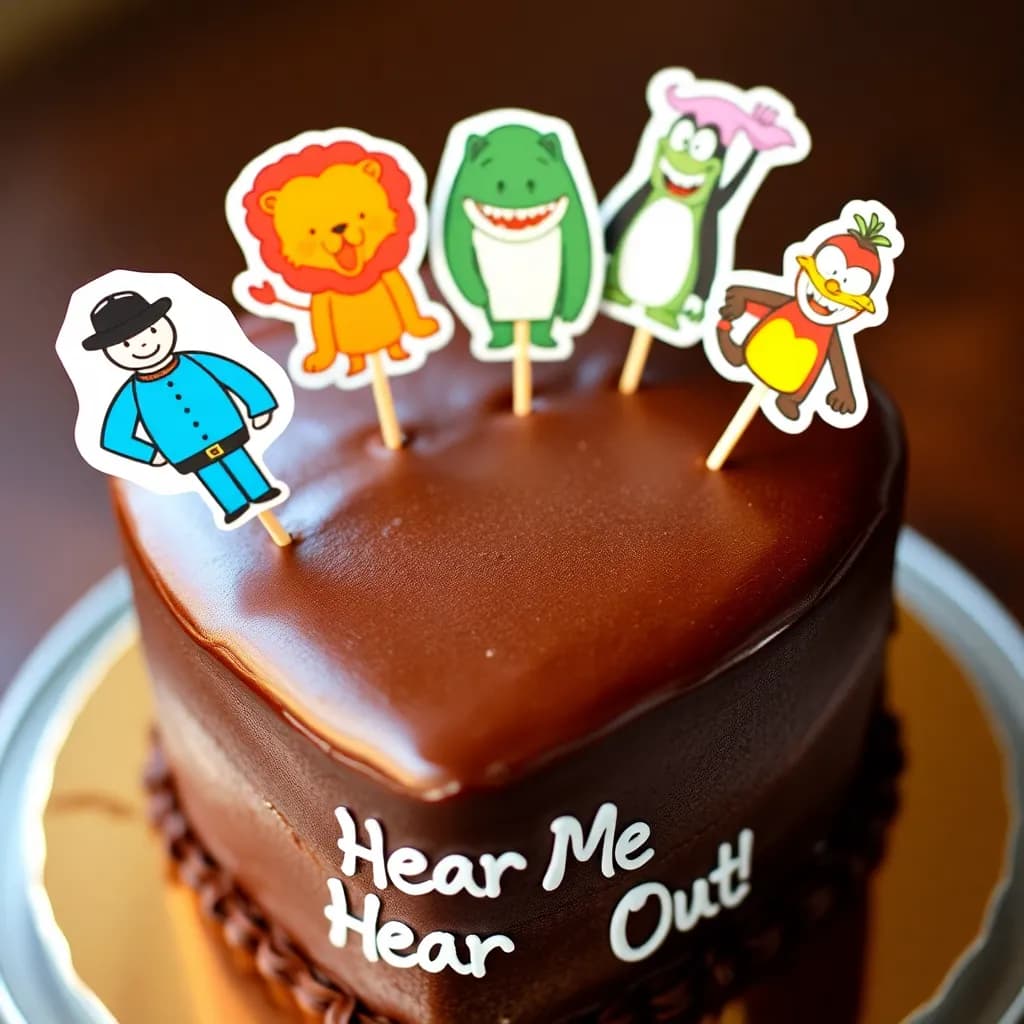 bandit from bluey, simba from the lion king, oscar from shark tales, max from the goofy movie, | heart shaped chocolate cake