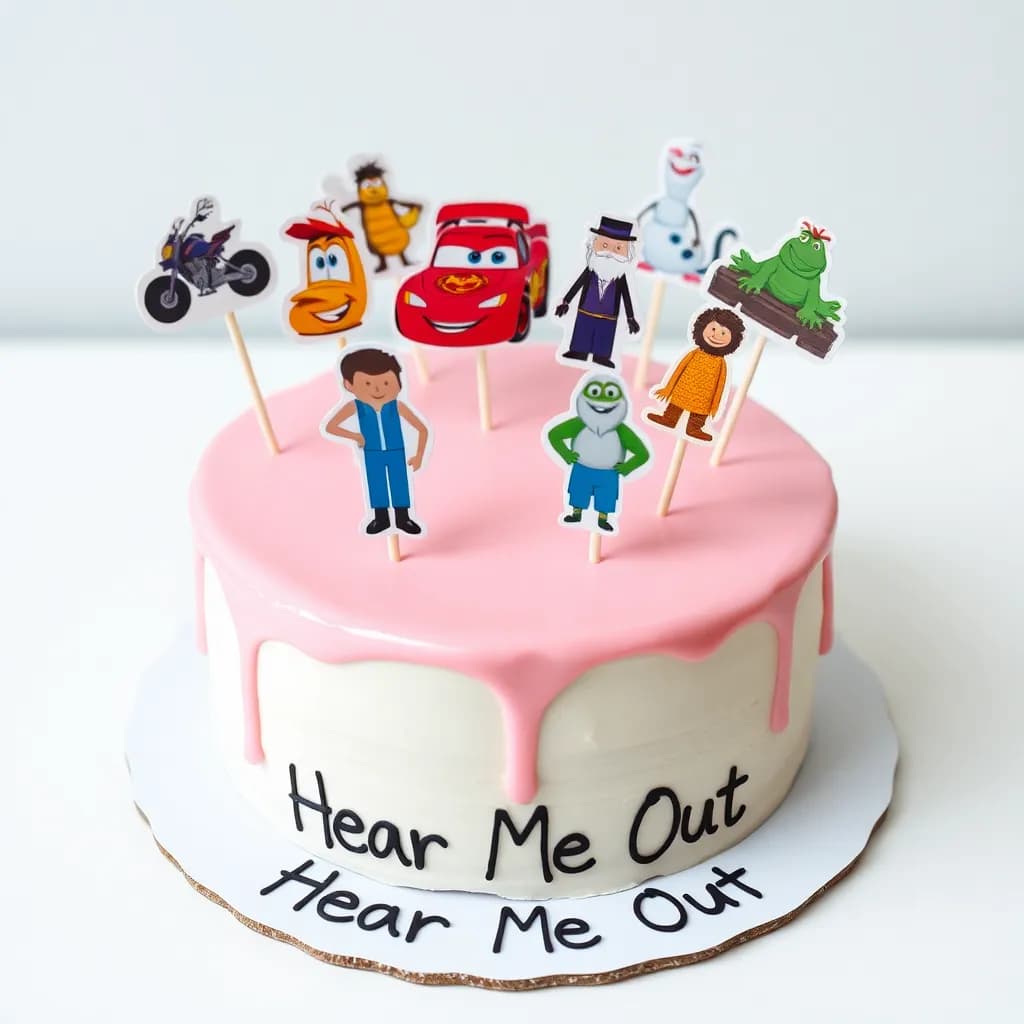 Rider, Chase, Lorax, Lightning McQueen, Cat Noir, Donkey, Nick, Carrot, Lord Farquad, Maui, Christoff, Hans, Rider 2.0, Lizard, Olaf, Beast | Strawberry glaze, pastel pink, white frosting