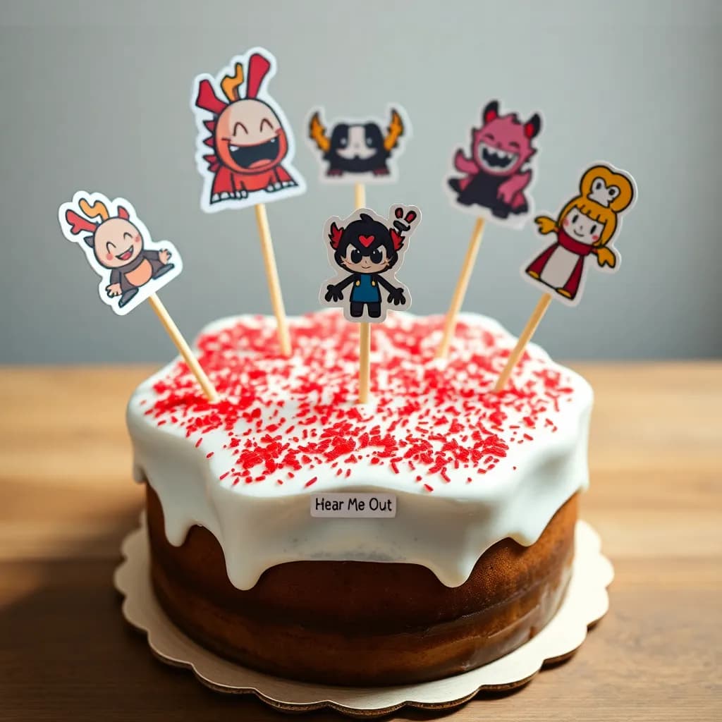 Herobrine, Rerir, Dottore, Mavuika, Lisa, Arlechino, Flins, Scaramouche | star shaped, red sprinkles, strawberry glazed | 90's, retro camera vibes